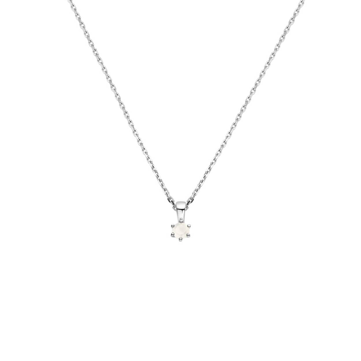 Gerhodineerd 925 zilveren collier met een geboortesteen hanger. Het collier heeft een draaglengte van 41cm en een extensie van 4cm. De schakelbreedte is 1.1mm. Uitgevoerd met een karabijn sluiting.