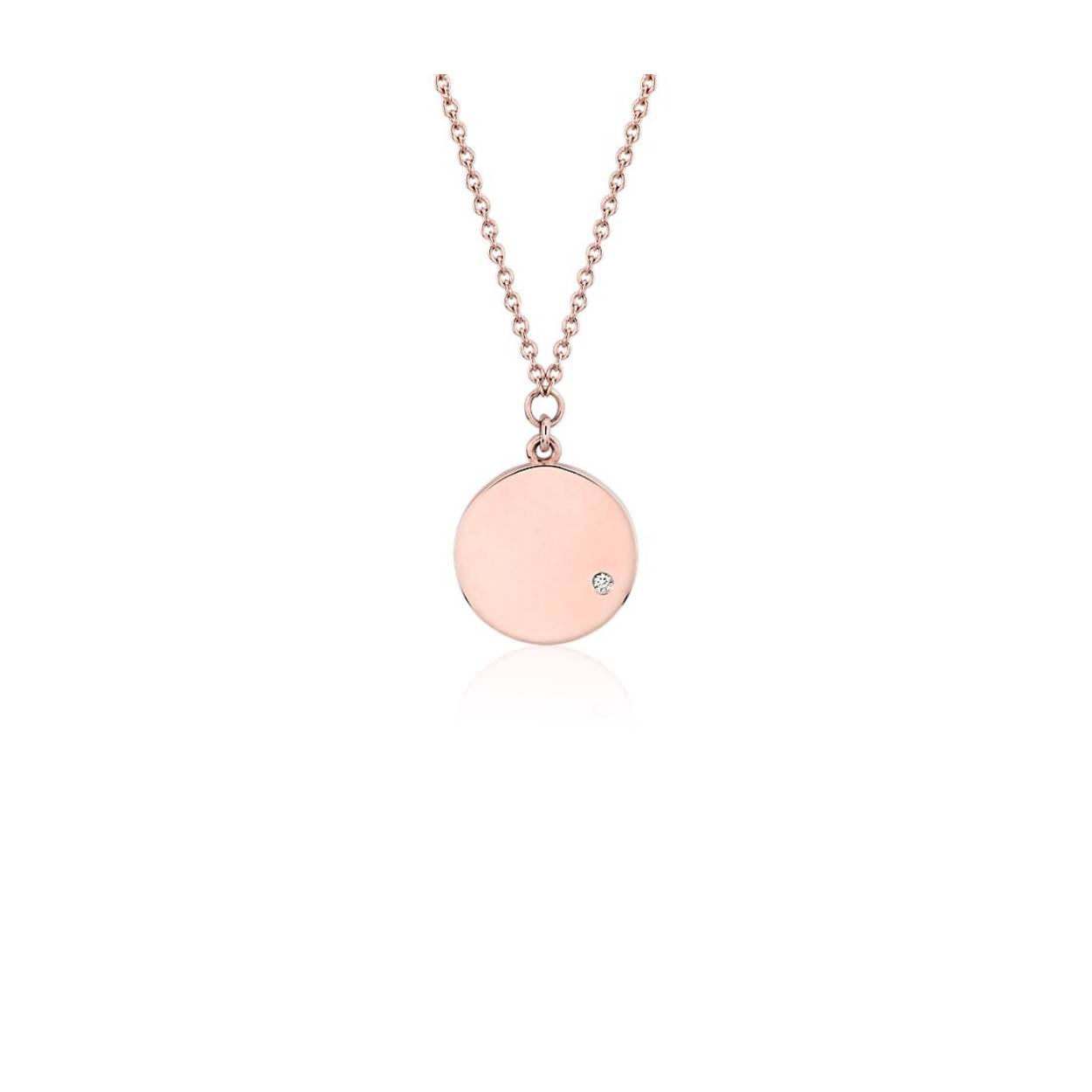 14k roodgouden collier met hanger Disc ,bezet met 1 diamant.