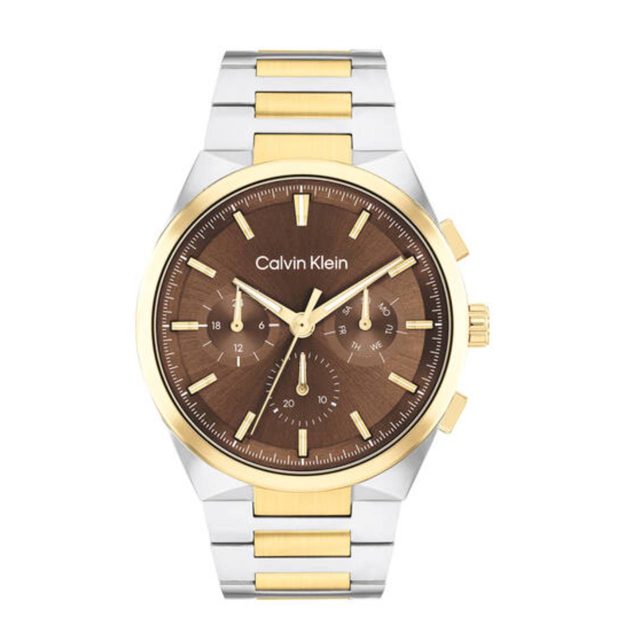 Dit Calvin Klein horloge behoort tot de Distinguish collectie.
Referentienummer: 25200442

Dit stoere Calvin Klein horloge heeft een bicolor stalen kast en band. Op de bruine wijzerplaat zijn de tijd, dag en datum goed afleesbaar door de gouden accenten. De wijzerplaat wordt afgeschermd door mineraalglas. Dit horloge past bij zowel een casual outfit, als een net pak.