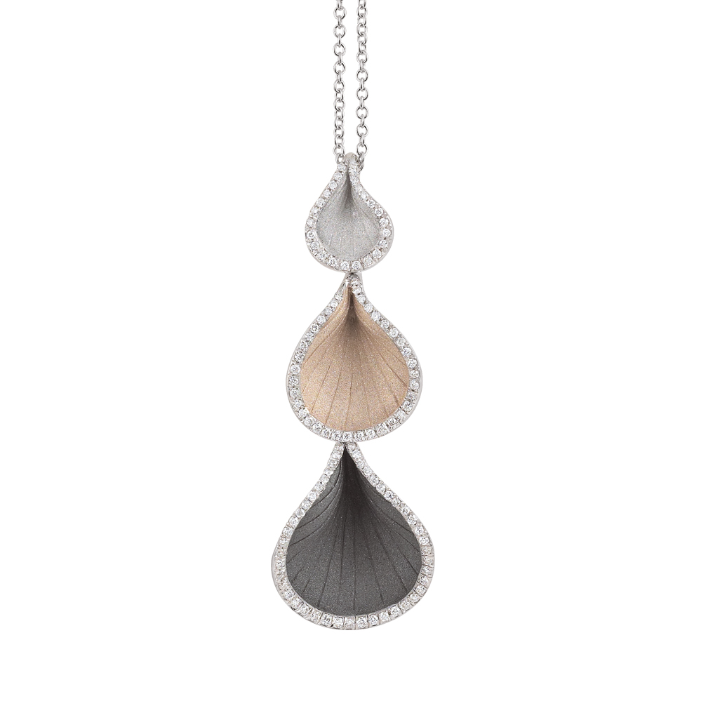 Goccia Series collier, 18Kt White Ice, Natural Beige en Black Lava Gold met diamanten 0.28ct