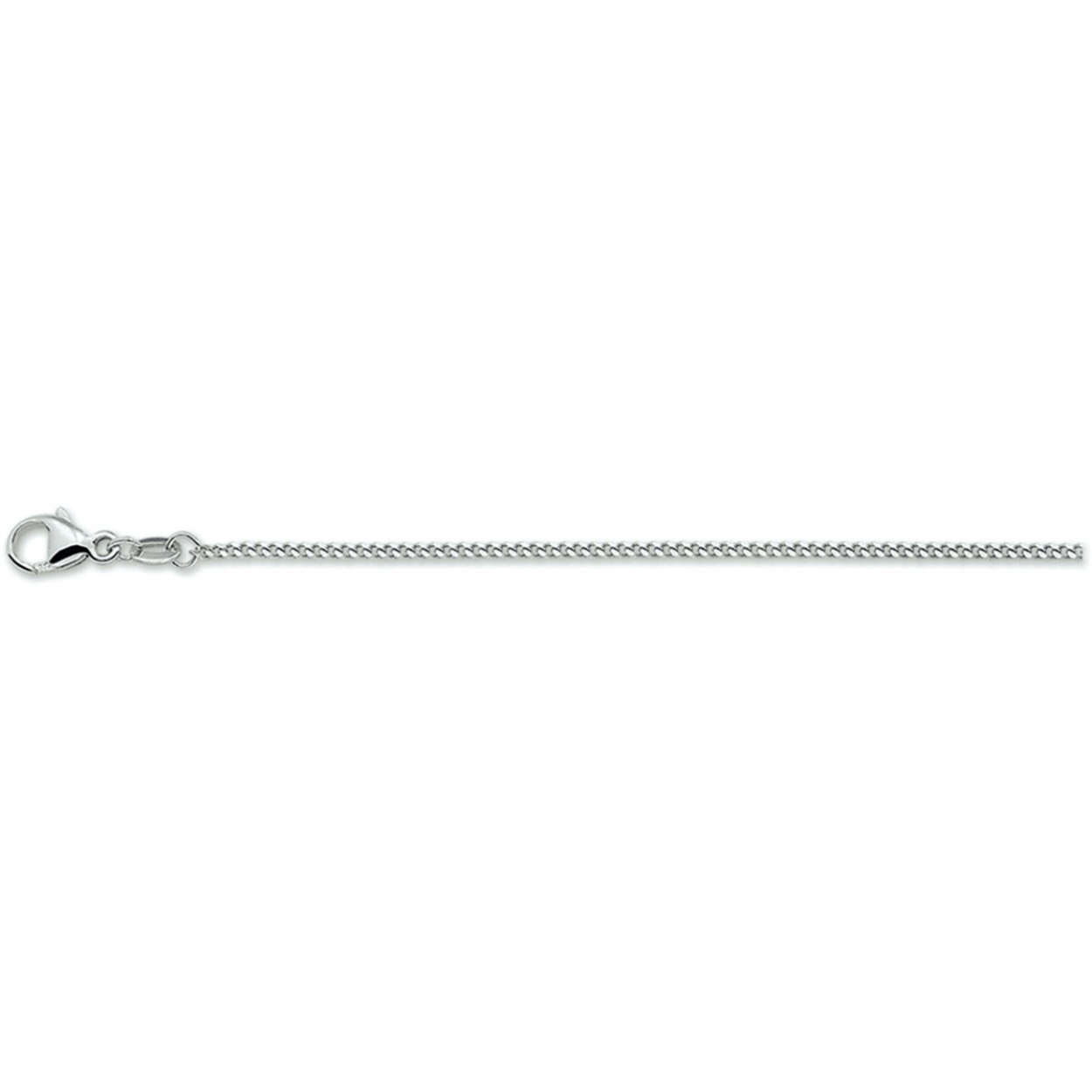 Gerhodineerd zilveren gourmette collier een extensie van 4cm. Uitgevoerd met een karabijn sluiting. De schakelbreedte is 1.4mm.