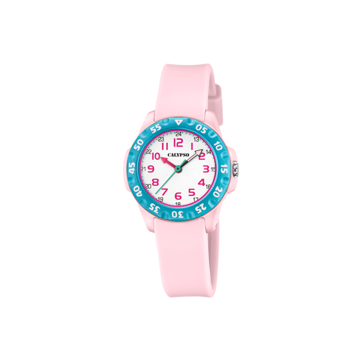 Een stoer kinderhorloge waarmee ze nooit meer te laat komen! Kunststof kast met een rubber band en aangeduid met arabische cijfers. Tot wel 10 ATM waterdicht.