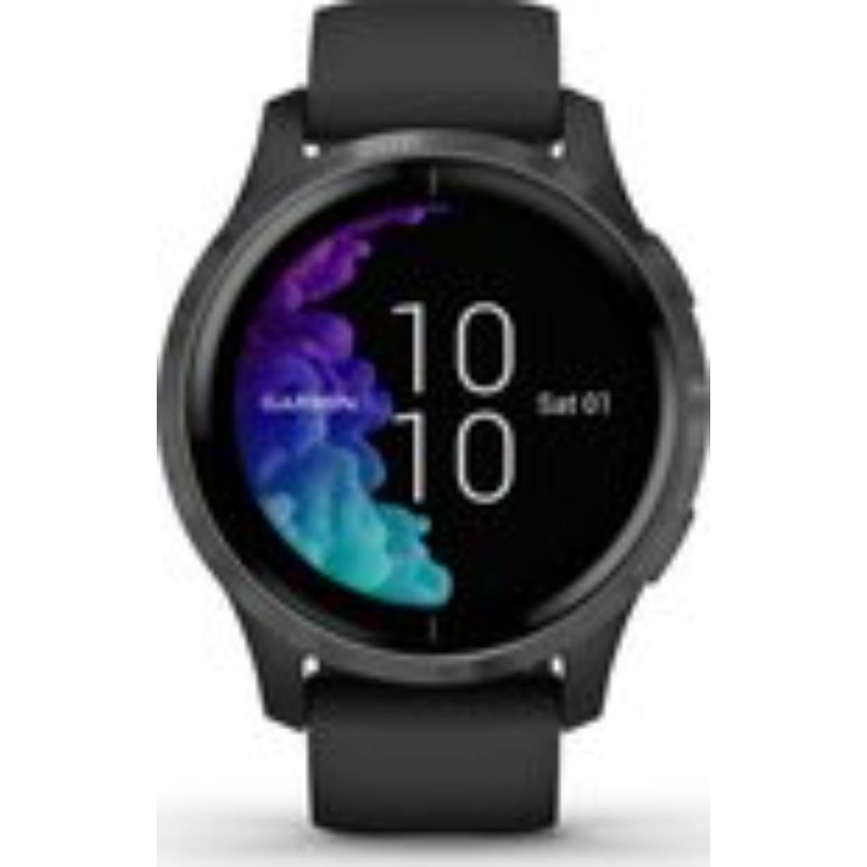 Garmin Venu 2S. Slate rand van roestvrij staal met Graphite behuizing en siliconenbandje. D010-02429-10