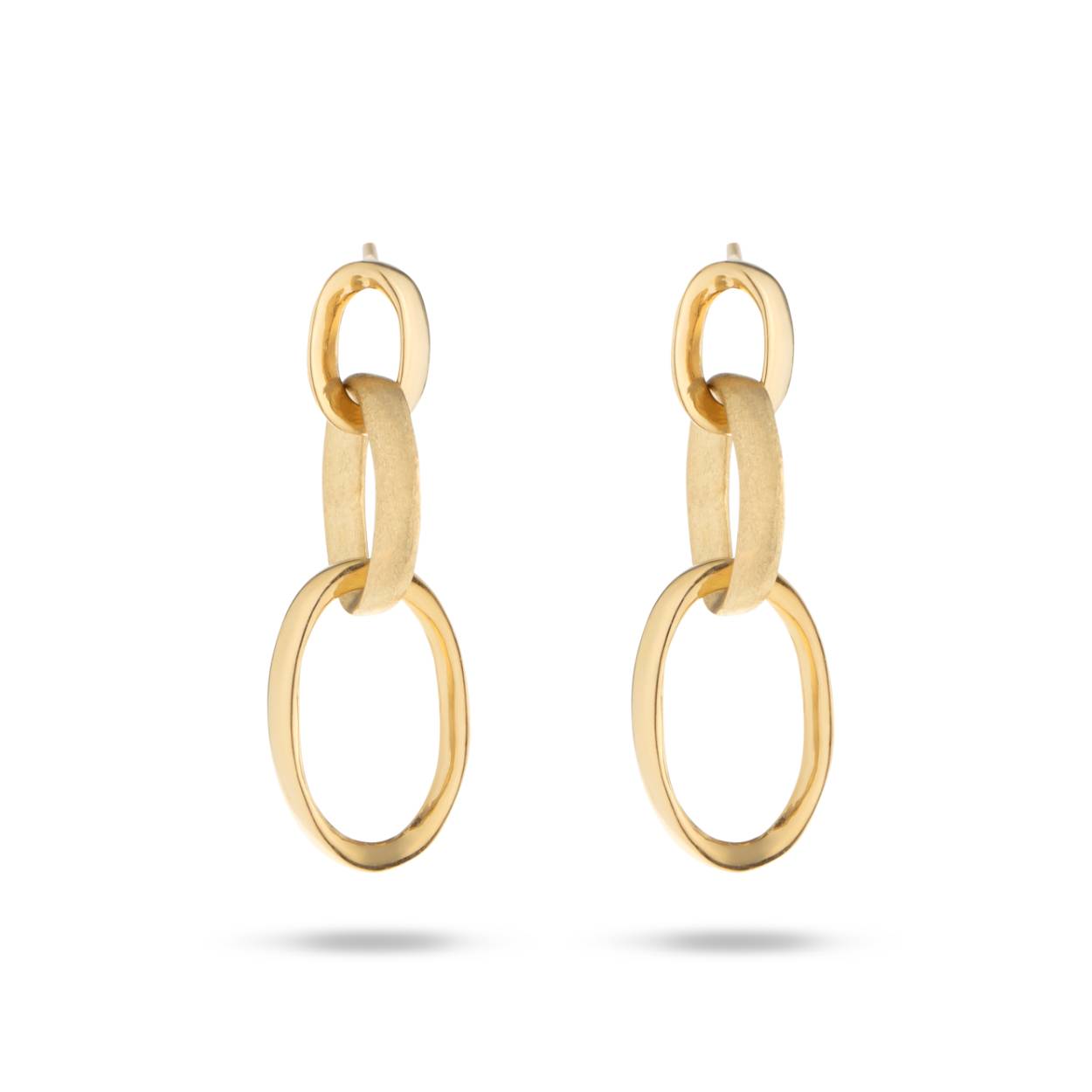 Geel gouden oorstekers met matte en blinkende details - Afmetingen: 3 cm - Bijhorende armband ook verkrijgbaar