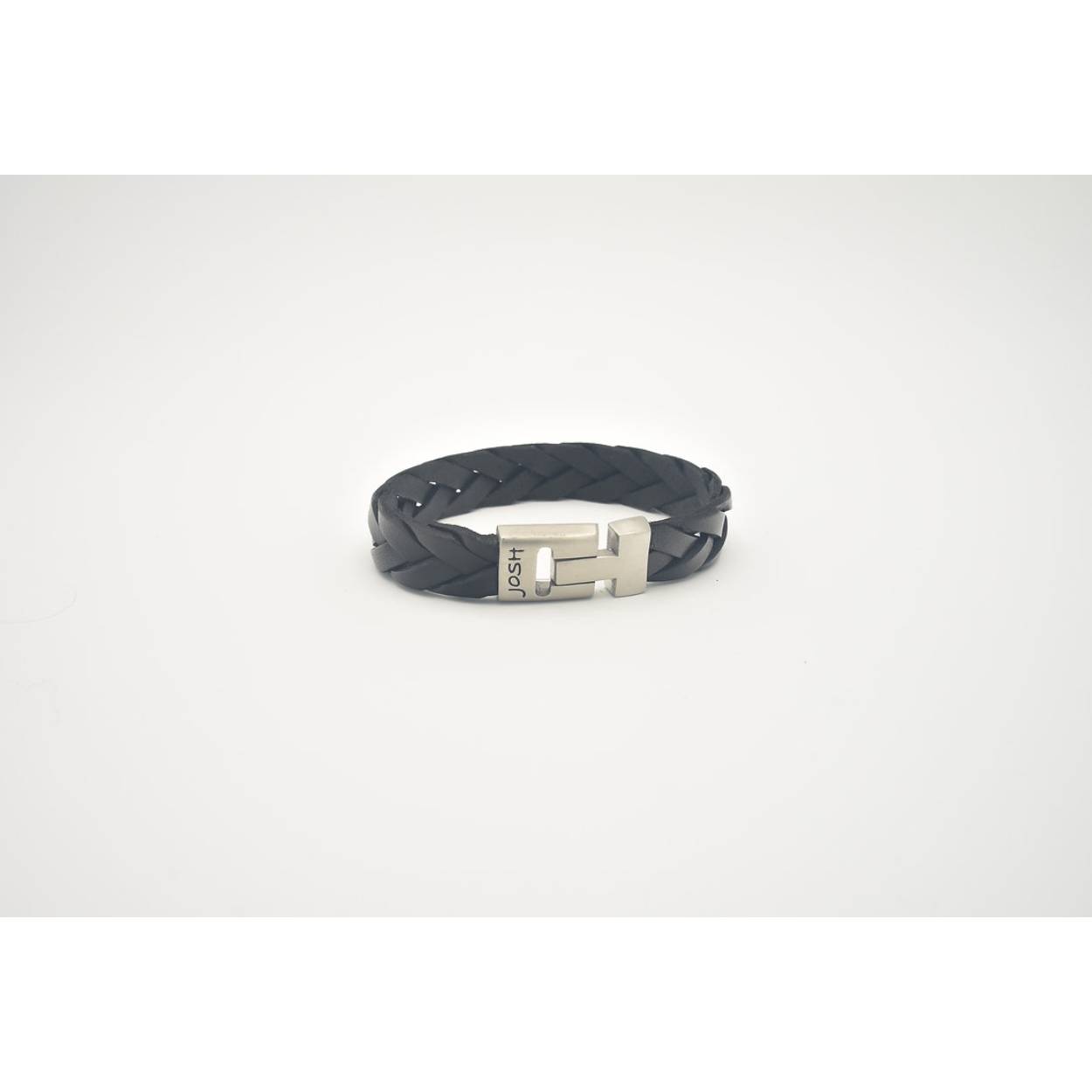 Josh armband zwart leer stalen  slot 