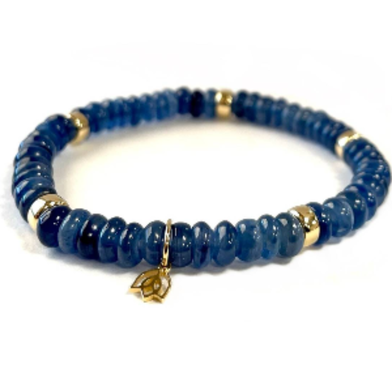 Edelstenen armband (6x4mm kralen) | Vijf 14kt gouden beads & tulp logo
