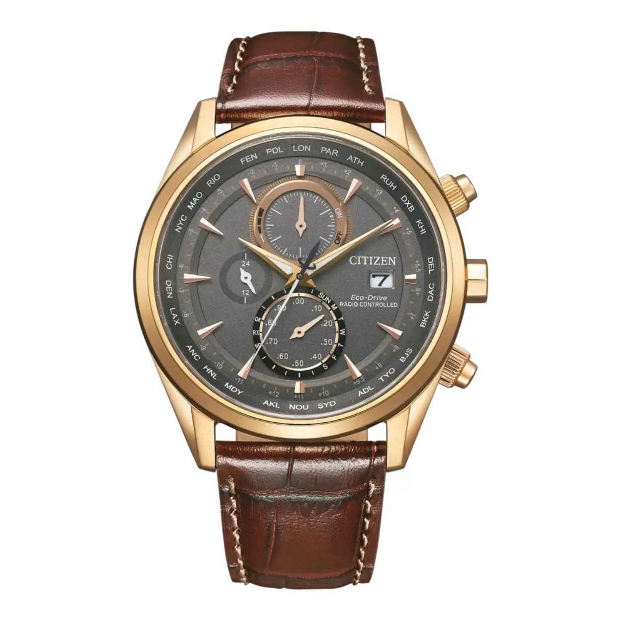 Citizen horloge AT8263-10H Elegance Eco Drive Radio Controlled heren

Dit Citizen horloge met grijze wijzerplaat is voorzien van Eco-Drive. De Citizen Eco Drive techniek maakt gebruik van lichtenergie, waardoor een batterijwissel niet nodig is. De grijze wijzerplaat en de bruine leren band geven dit horloge een elegante uitstraling. Het Citizen AT8263-10H herenhorloge is zendergestuurd, heeft krasbestendig saffier-glas, een dag en datum functie, en is waterdicht tot 10 Atm.