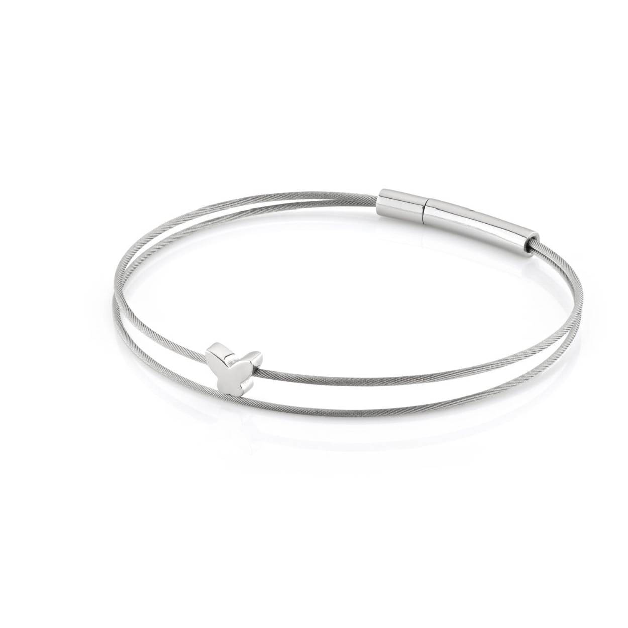 Deze armband is gemaakt van twee soepele draden met een klein vlindertje en een bajonetsluiting.  

Gemakkelijke Bajonet Sluiting 
Handgemaakt Nederland
Hypo allergeen