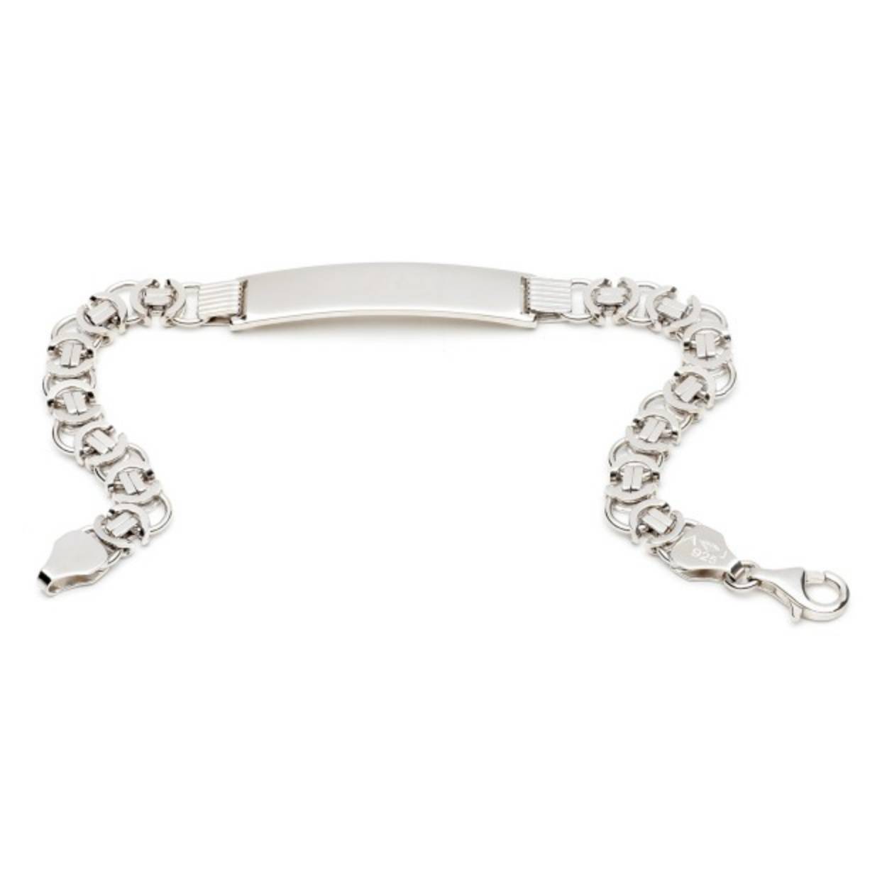Zilveren koninklijke armband plat met graveerplaat 7 mm en 19 cm - 21 cm - gerhodineerd
