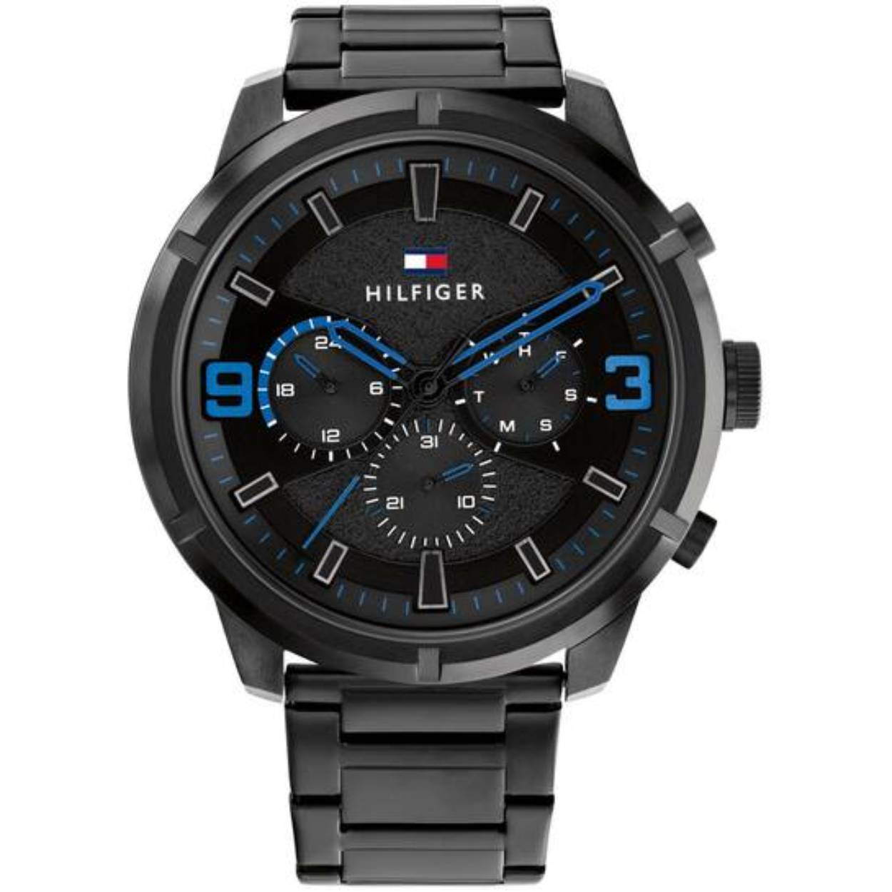 Tommy Hilfiger TH1792070 Horloge Heren Staal Zwart 50mm
Dit specifieke horloge van Tommy Hilfiger met artikelnr: TH1792070 is een stoer herenhorloge die je zeker aan je collectie kan toevoegen. Het stalen herenhorloge heeft een ronde zwarte kast met een zwarte bezel en een zwarte wijzerplaat met daarop de dag.- datum en 24-uursaanduiding en blauwe accenten. Aan de kast zit een zwarte schakel band met vouwsluiting. Het horloge heeft een mineraalglas, een doorsnee van 50mm en is 5 ATM.  

Het merk:
Sinds de lancering van het merk in 1985 is Tommy Hilfiger wereldwijd bekend geworden als pionier van de klassieke Amerikaanse coole stijl. Geïnspireerd door de iconische popcultuur en het Amerikaanse erfgoed. De dames en herencollectie van dit seizoen bestaan uit minimalistische silhouetten en rustieke lederen details. De herenhorlogecollectie biedt iconische uurwerken met roestvrijstalen, lederen en siliconen banden.

Specificaties:
- Mineraalglas
- Ronde kast 50mm
- Zwarte horlogekast
- Zwarte wijzerplaat
- Zwarte schakel band 
- 5 ATM
