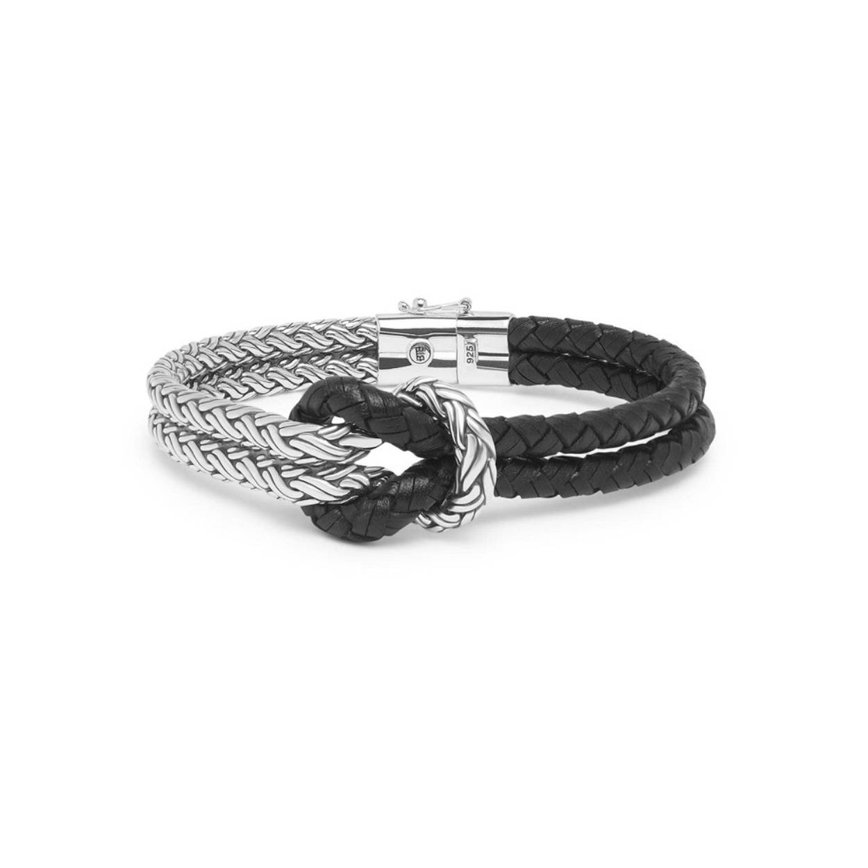 Buddha to Buddha - Katja Knot Mix Silver/Leather Bracelet Black, zilver 132 D, maat 18cm - 001J051320304