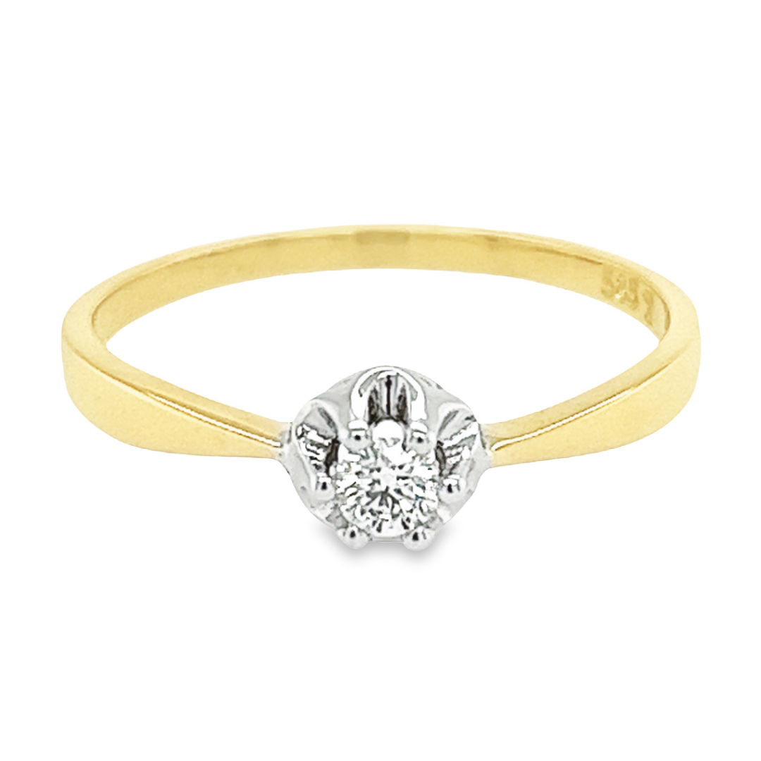 Bicolor gouden Solitairring met Diamant 0,10 karaat