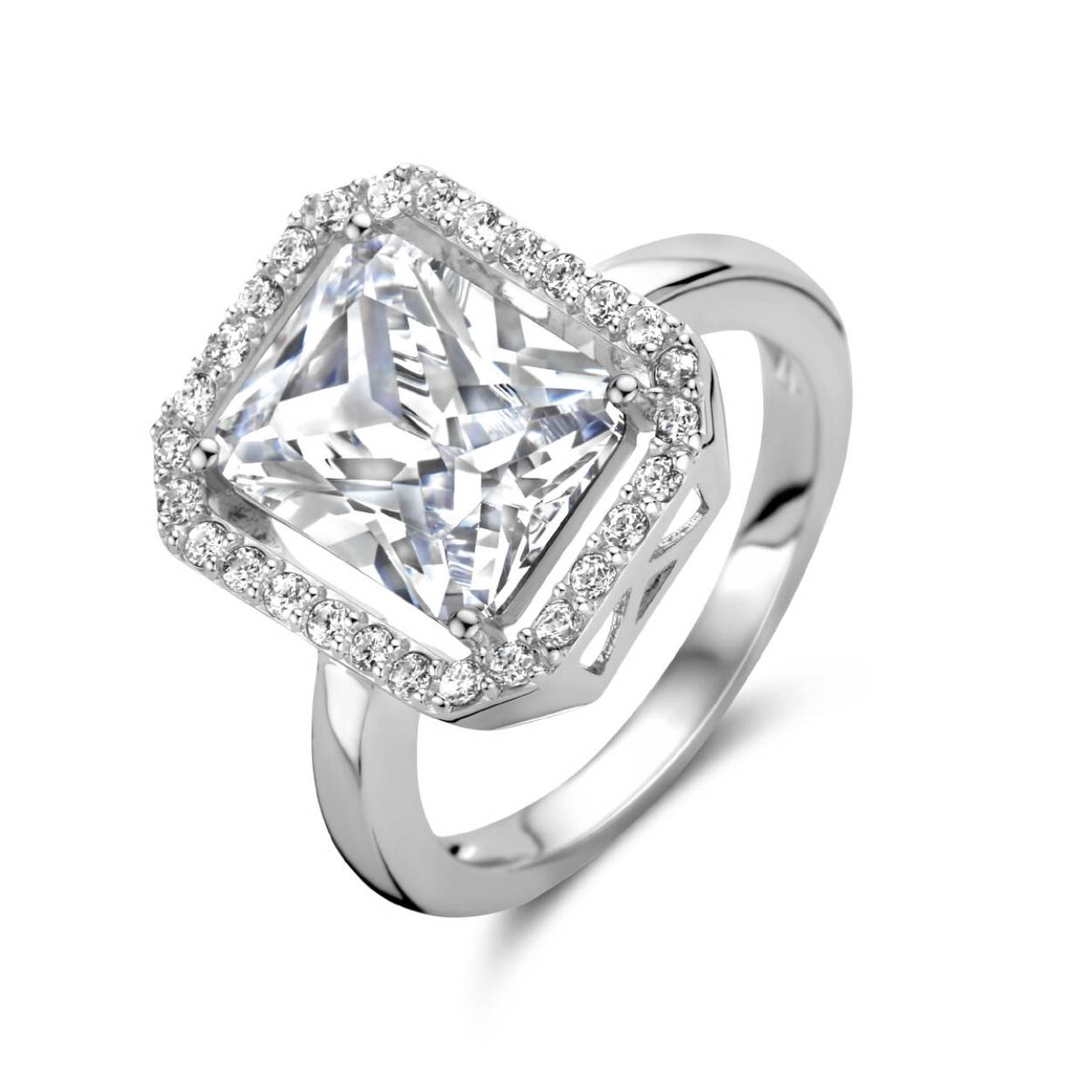 Gerhodineerd 925 zilveren ring uitgevoerd met schitterende zirkonia.
