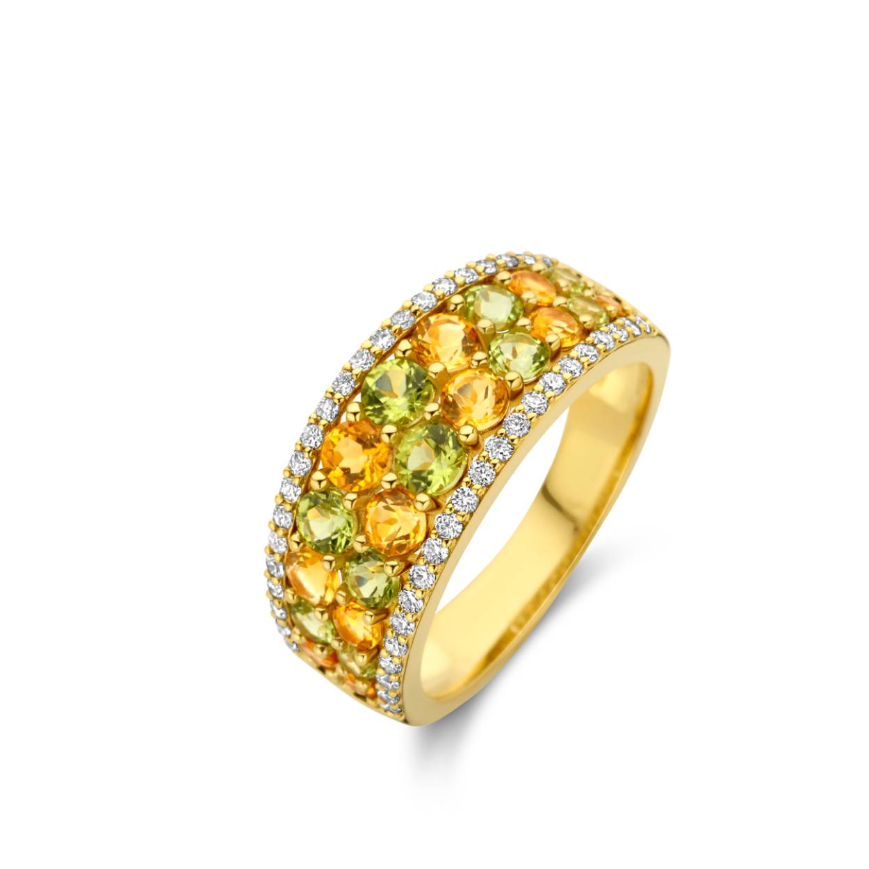 Naiomy Gold ring goud 18k gezet met Briljant 35p Peridot en Citrien