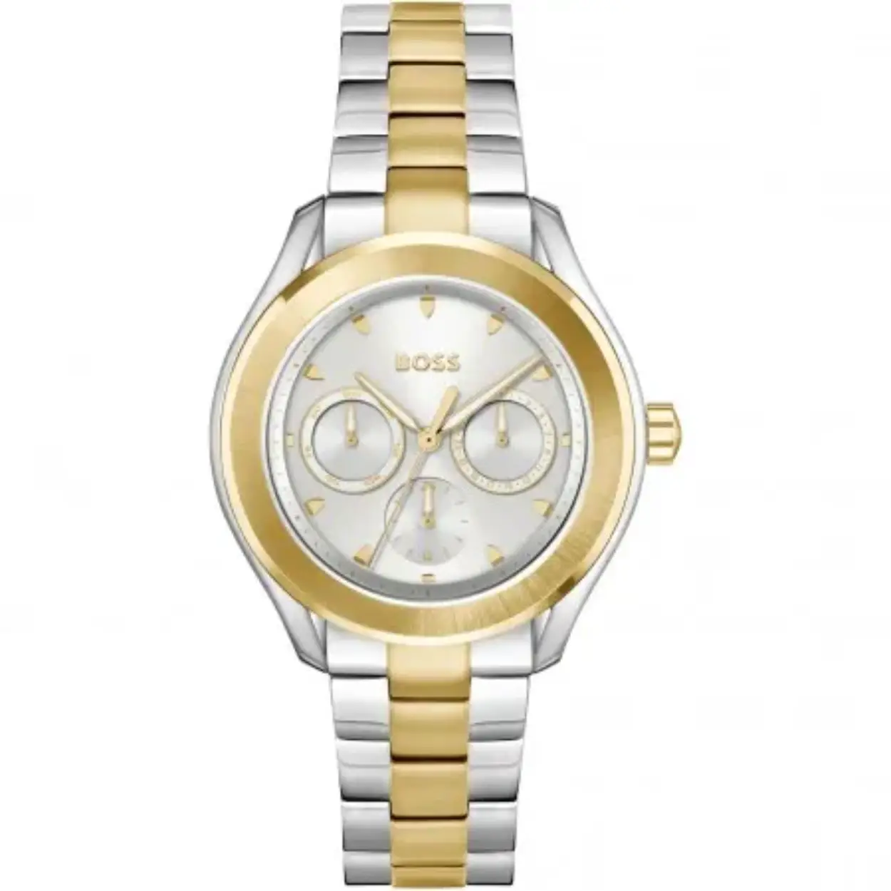 BOSS HB1502746 LIDA Dameshorloge 38mm 
Dit BOSS horloge uit de LIDA serie met artikelnr: HB1502746 heeft een stijlvolle look. Zeer geschikt voor de moderne stijlvolle vrouw van nu. Het dameshorloge valt op door zijn stalen ronde horlogekast met een platte goudkleurige bezel en een zilverwitte sunray wijzerplaat met dag, datum, en 24-uursaanduiding. Aan de kast zit een stalen bicolor schakelband met vouwsluiting. De kast van het horloge heeft een doorsnee van 38mm met mineraalglas en is 3ATM. 

HET MERK:
HUGO BOSS is afgestemd op levensstijlen waar het gaat om kwaliteit en precisie. Het wereldwijde fashionlabel is verdeeld in twee merken: BOSS en HUGO. Het merk BOSS biedt geavanceerde, moderne horloges gericht op kwaliteit en design om een onberispelijke look te creëren – of het nu zakelijk, casual of sportief is. De horloge collectie van BOSS is perfect afgestemd op levensstijlen waar het gaat om kwaliteit en precisie. BOSS is op maat gemaakt in een onberispelijke stijl.

Blijf stijlvol bij de tijd. Voor de BOSS-vrouw is stijl het handelsmerk en draait alles om
details. Breng uw look naar een hoger niveau met onze nieuwe en kenmerkende horlogecollectie.

SPECIFICATIES:
- Mineraalglas
- Ronde kastvorm, Ø 38mm
- Bicolor horlogekast
- Zilverwitte wijzerplaat
- Bicolor schakelband