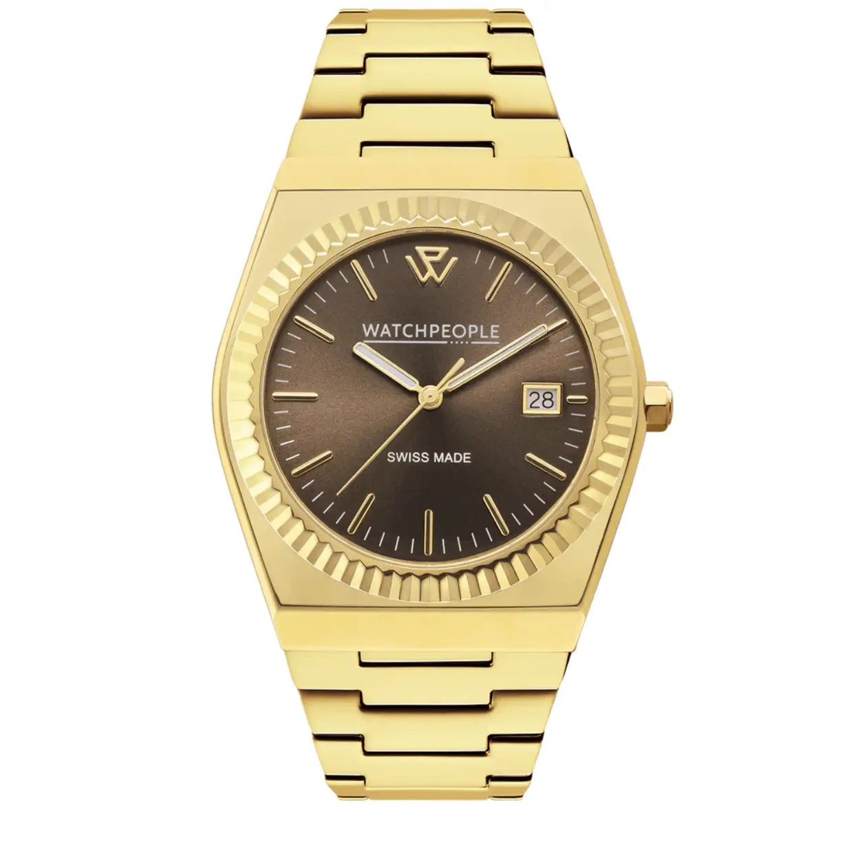 Onthul je tijdloze elegantie met de WP1 Gold Shiny Brown. Met zijn volledig gouden look en bruine wijzerplaat is dit horloge verfijnd en warm. Modern en verfijnd, het is het perfecte accessoire om je outfits chic aan te vullen. Dit Swiss Made horloge belichaamt Zwitsers vakmanschap van uitmuntendheid, terwijl het saffierglas ongeëvenaarde bescherming biedt tegen krassen, waardoor het mooi blijft.
