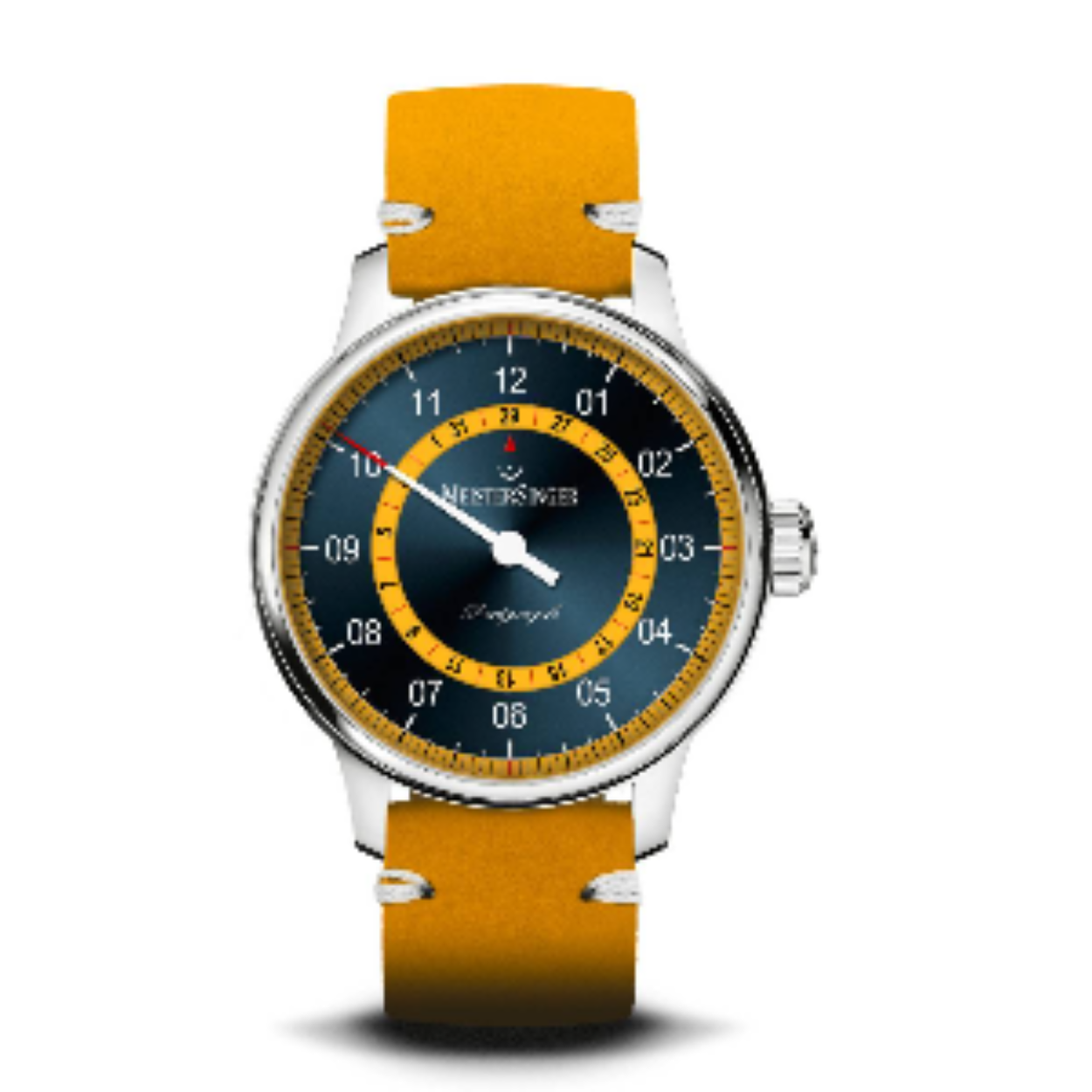 Laten we een Perigraph uitbrengen met een gele wijzerplaat en een gele band... Dat moeten ze bij Meistersinger in een gekken bui gedacht hebben. En niet zonder succes! Want het is een prachtig horloge geworden. En er zijn er maar 400 van gemaakt.