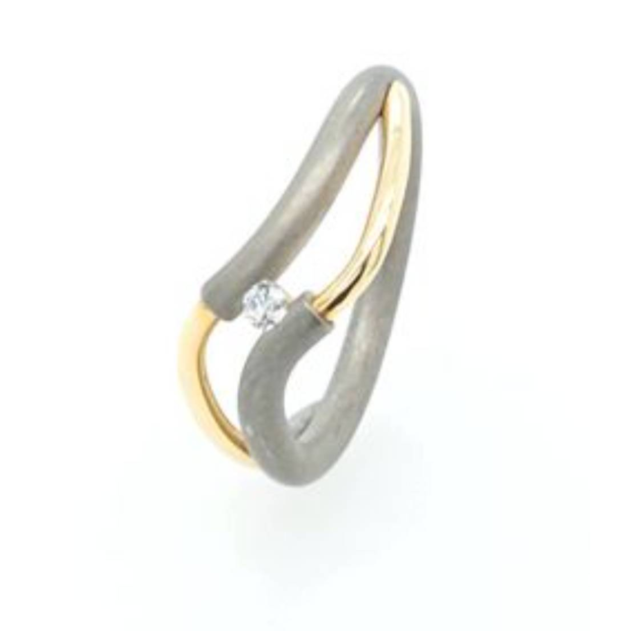 titanium ring met dubbele golf met gouddraad en zirconia