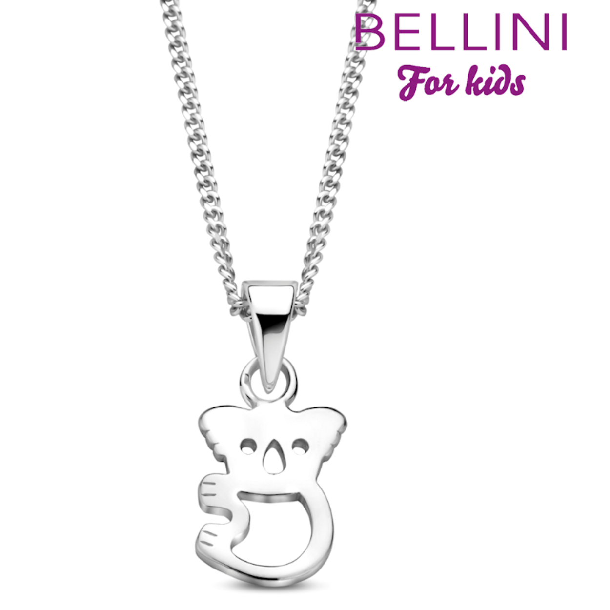 Bellini zilveren hanger Koala met ketting. De ketting is op verschillende lengtes draagbaar. De langste lengte is 38cm en is door de extra oogjes ook op 36 en 34cm te dragen. Maak het set compleet met de oorknoppen en de ring.