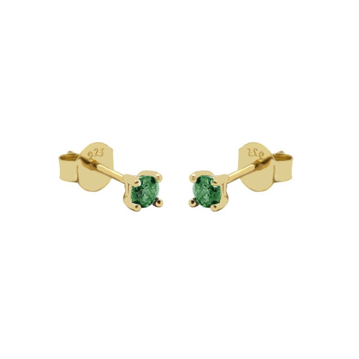 Round EMERALD GREEN Zirconia Earstuds Goldplated 2MM