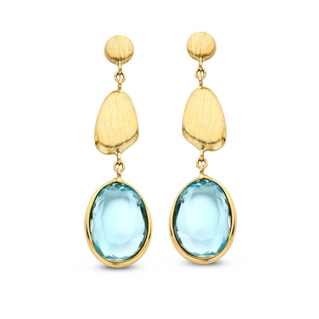 oorslingers femme adorée in 18 kt geelgoud met blauwe steen
