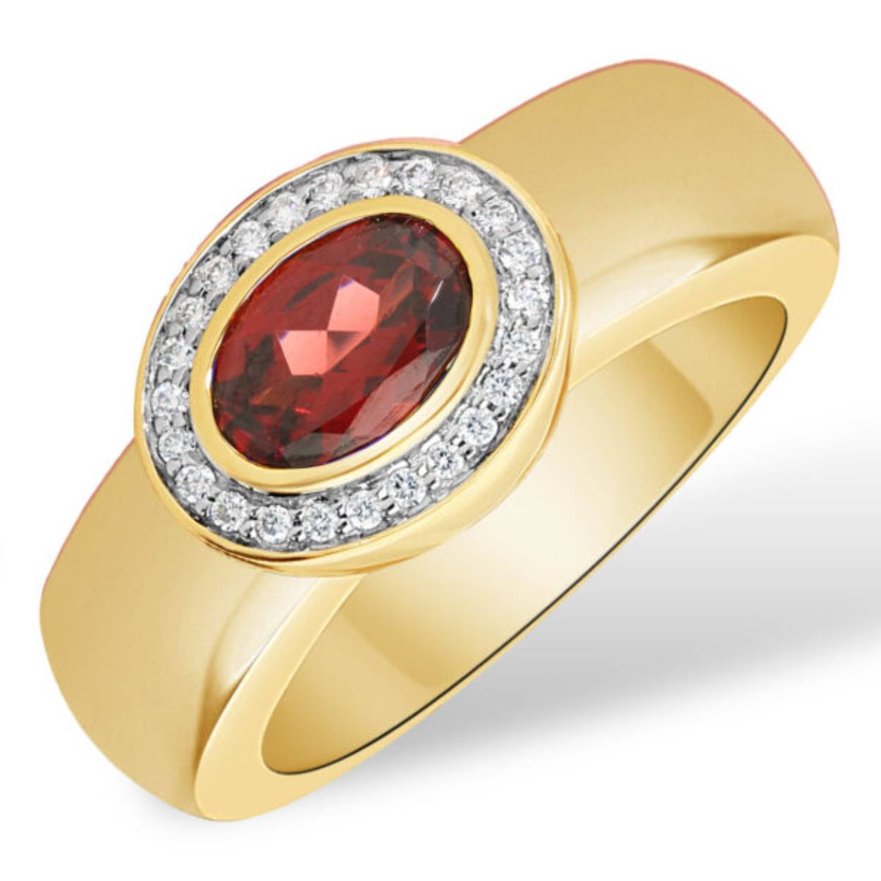 14krt geel gouden ring 24-0.09 crt G/SI 1-0.83 Granaat