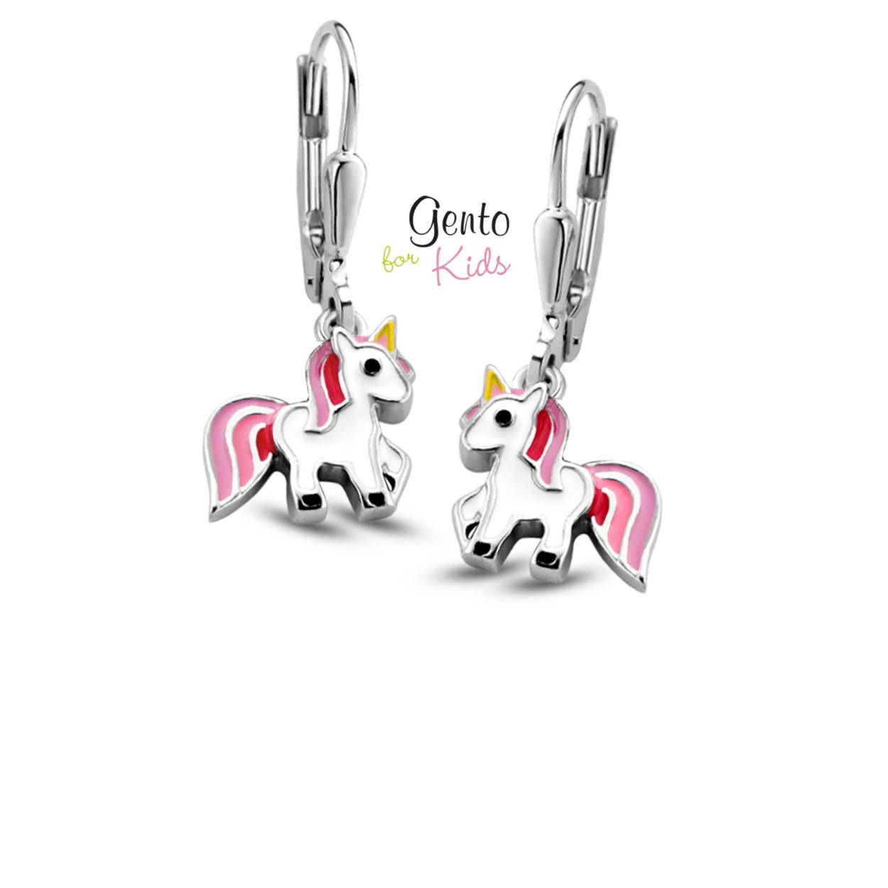 Zilveren oorhangers 'unicorn roze' van Gento kids
Bijhorende ketting met hanger ook verkrijgbaar