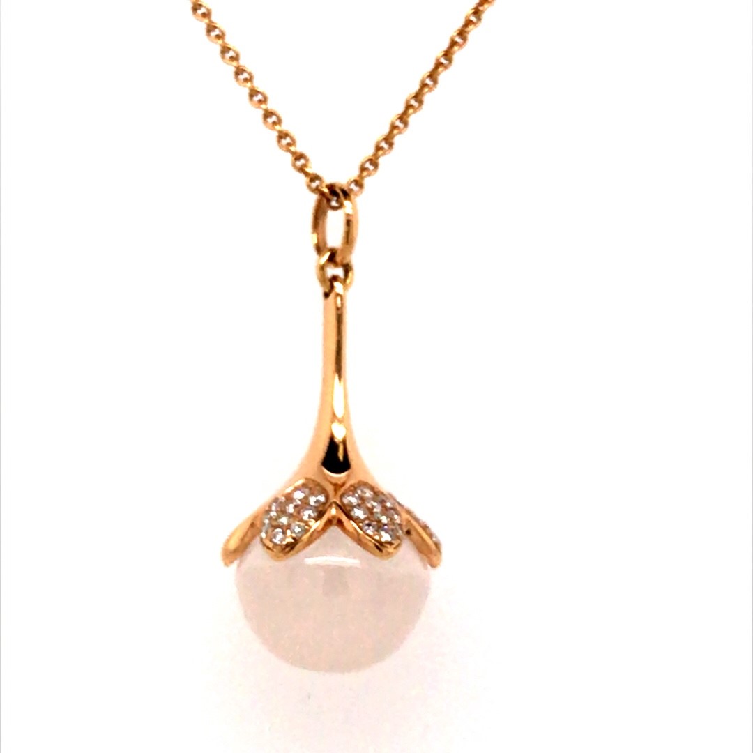 Rivoir Rose gouden hanger rozenkwarts/diamant0.15ct