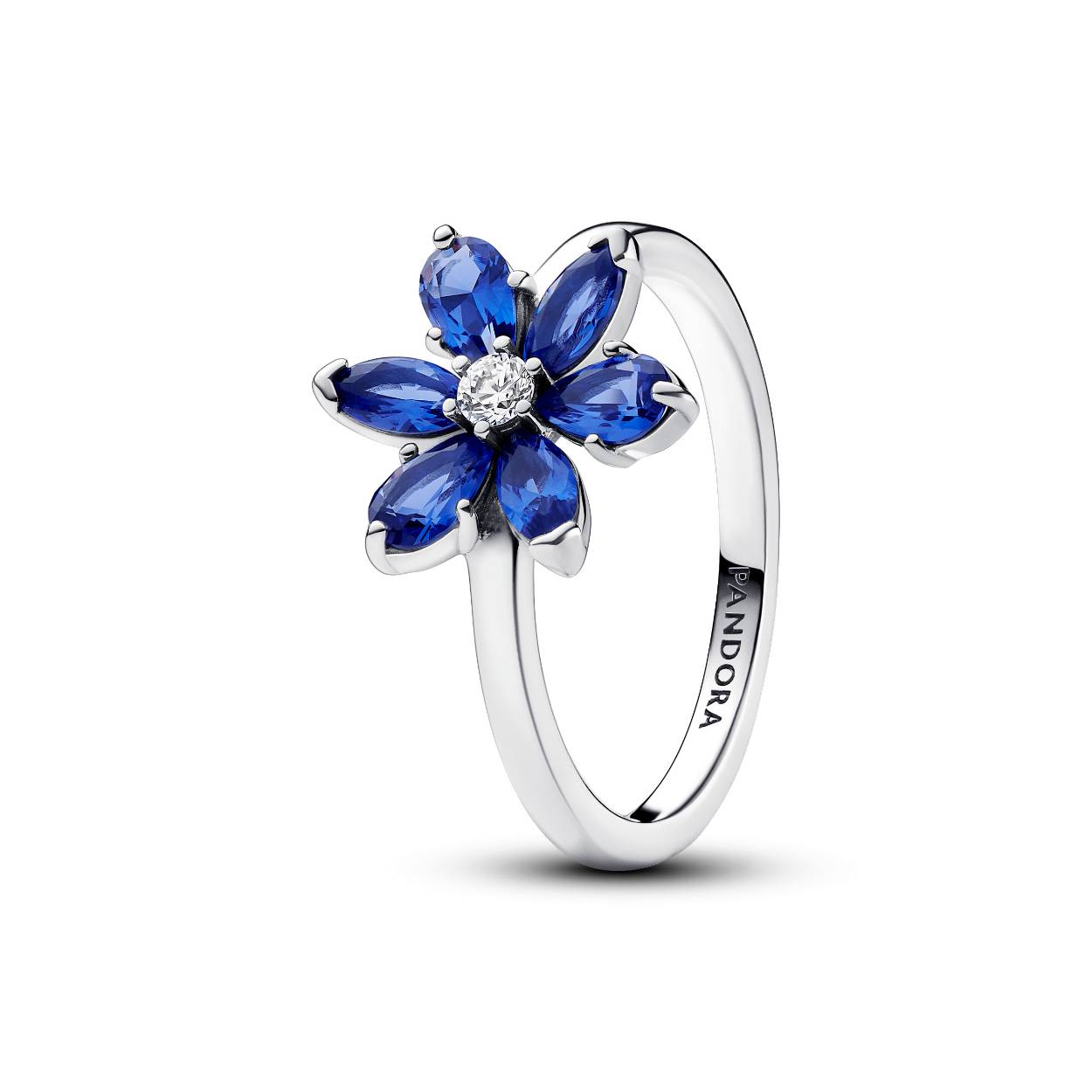 Pandora Herbarium cluster sterling silver ring with princess blue crystal and clear cubic zirconia