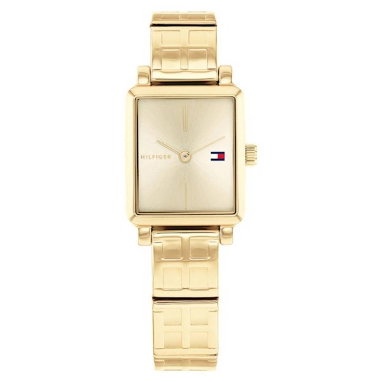Tommy Hilfiger dameshorloge model TH1782326 Tea Square uitgevoerd in staal met een geelgouden vergulding.