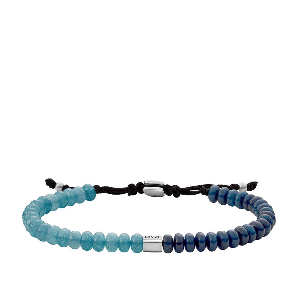 Fossil donker blauw - turquoise kralen armband met stalen accenten Deze trendy heren armband is goed te combineren met andere armbanden