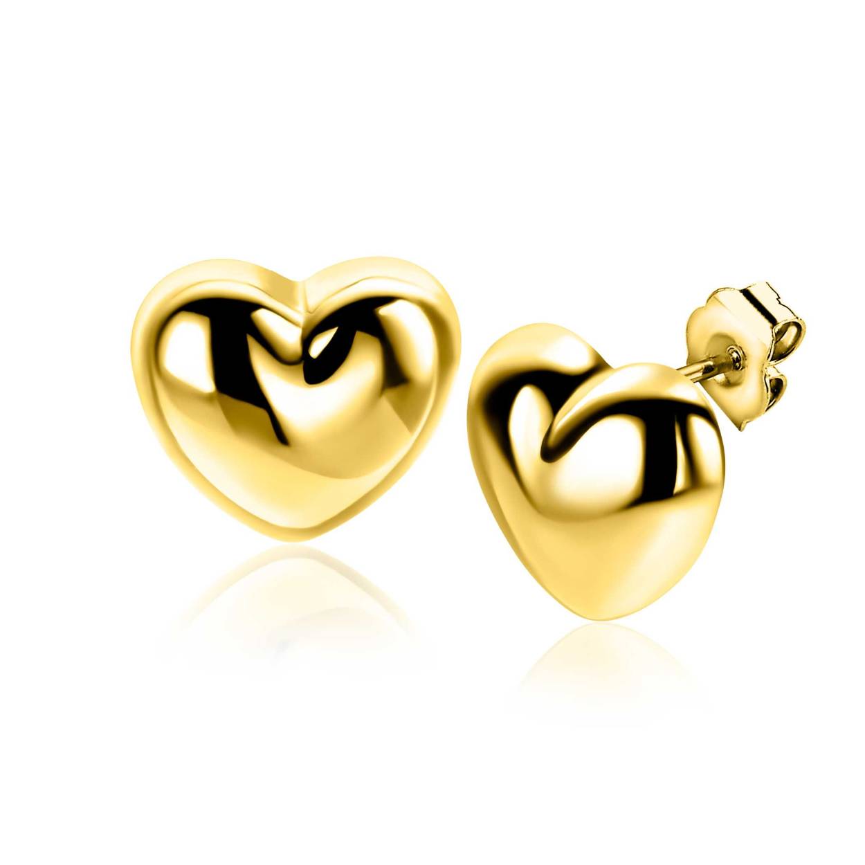 ZINZI gold plated zilveren oorstekers (13mm) in bolle hart vorm. Maak je look compleet met de bijpassende ketting.Vervaardig van eerste gehalte zilver (925) en extra geel verguld.
