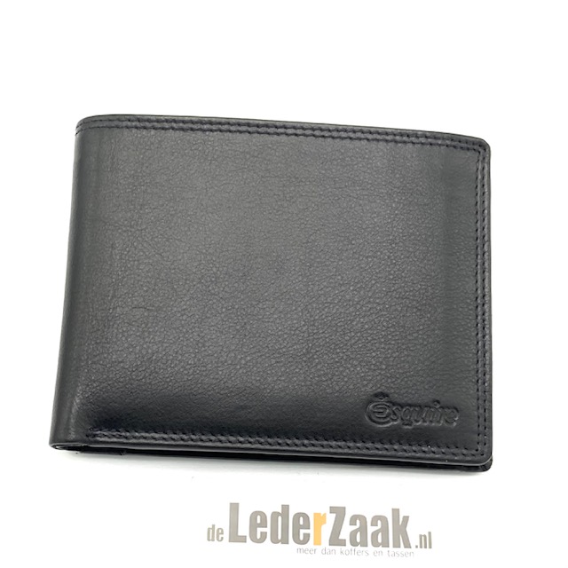 Soepel lederen zwarte billfold. Ruimte voor 8 bankkaarten, papiergeld en muntgeld.

Deze zwarte billfold van het merk Esquire bied ruimte aan ten minste 8 pasjes. 
Deze portemonnee heeft twee vakken voor bankbiljetten en een muntvak welke is af te sluiten met een flap met drukknoop.

Afmetingen:
12 x 9,5 x 1 cm