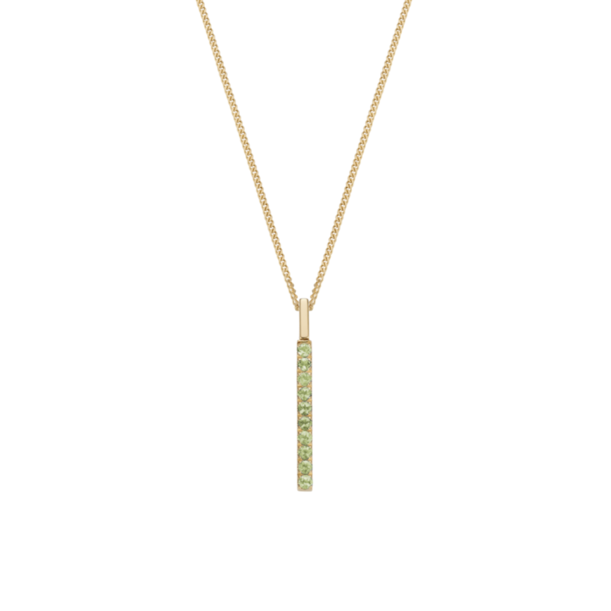 Geel gouden hanger (14 karaat) met 'Peridoot' edelsteentjes (ook verkrijgbaar met andere edelstenen)
Lengte hanger: 2,2mm x 23mm.
Personaliseer deze hanger met de geboortesteentjes van jezelf of van een dierbare.
Peridoot is de geboortesteen van augustus en was Cleopatra's favoriete steen. Niet alleen omdat dit juweeltje de drager is van fysieke kracht, zelfvertrouwen en veel geluk in het huwelijk, maar vooral omdat de Egyptenaren ervan overtuigd waren dat deze steen van de zon het verouderingsproces tegengaat.