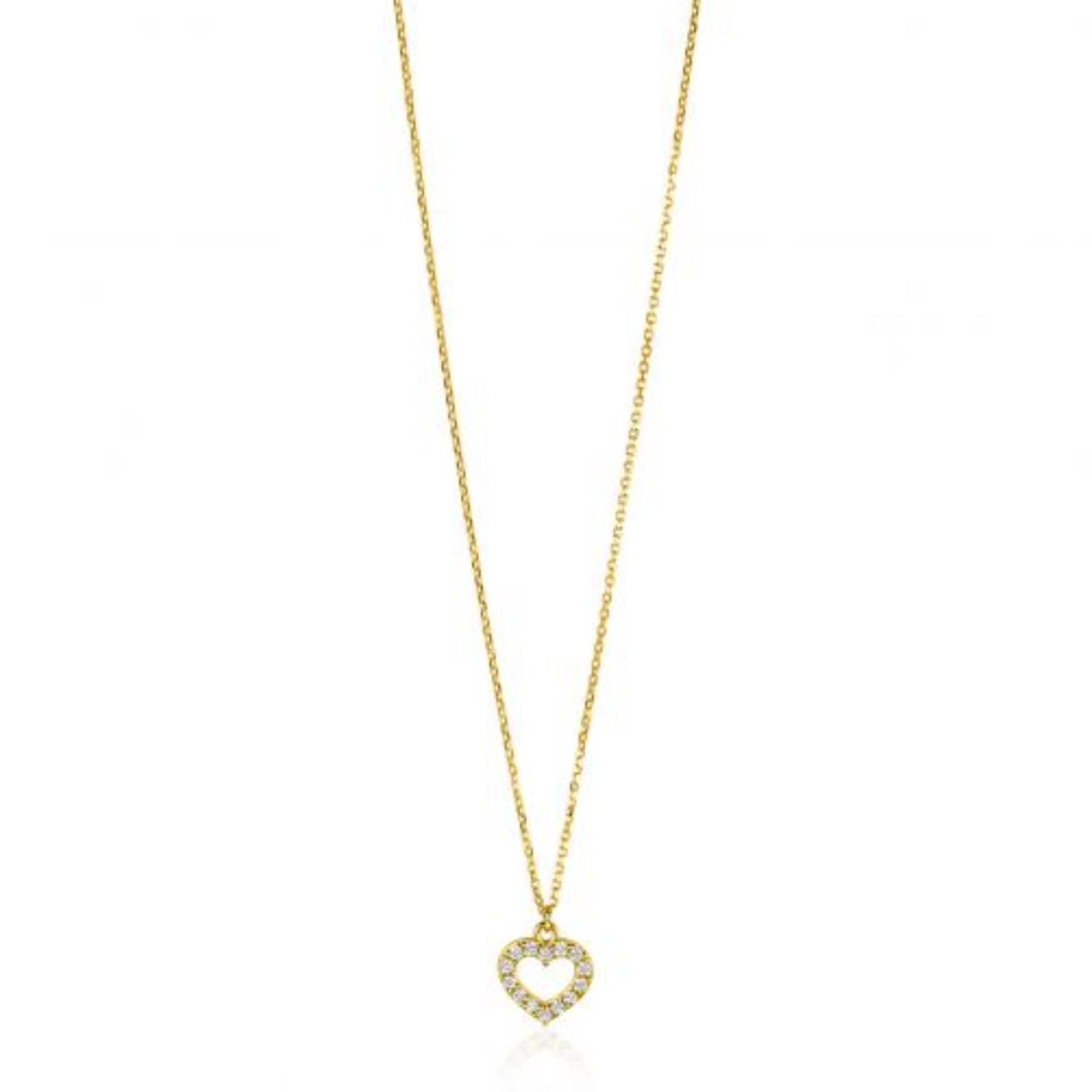 ZINZI Gold 14 krt gouden anker ketting met sierlijk open hartje (7mm), bezet met witte zirconia's 40-42,5cm ZGC450