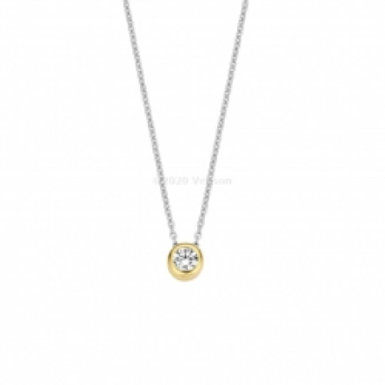 Zilveren collier+ verguld rondje met zirconia