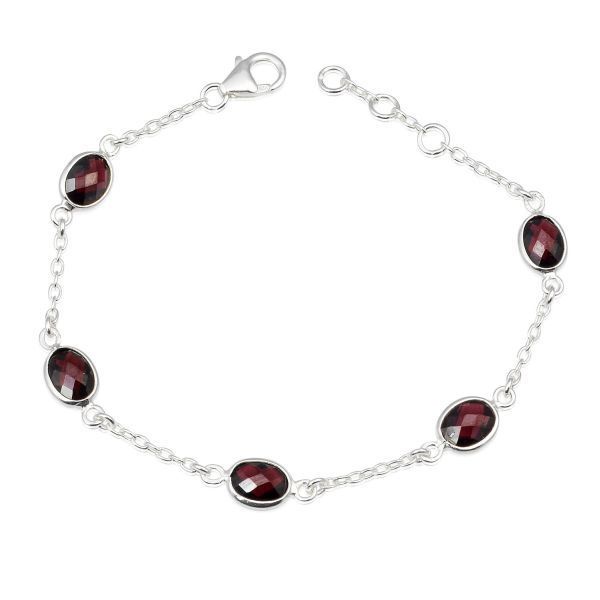 Zilveren armband met Granaat 15-17 cm