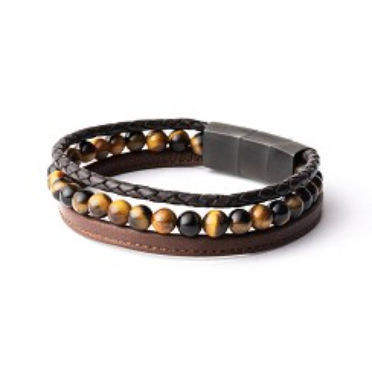 Gemini Olympus Double Brown O32  is een dubbele armband met Italiaans leder en 4 mm tijgeroog stenen op 20 of 21 cm lengte
De natuursteen Tiger Eye - uit Zuid-Afrika - is een variant op kwarts en staat bekend om zijn intense gouden en bruine kleurlagen.
Het is een bloedversterker, die de kracht en vitaliteit verbetert.