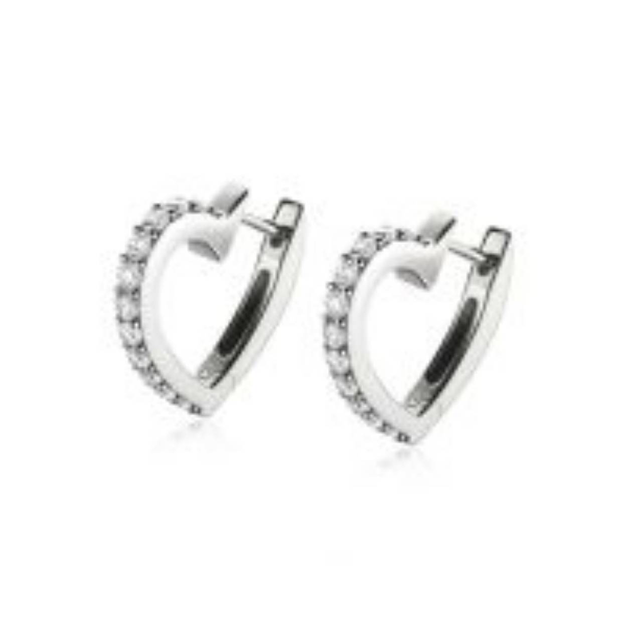 ZINZI zilveren luxe oorringen 17mm in hartvorm, bezet met witte zirconia's. Met luxe scharniersluiting. Deze oorringen zijn te combineren met al onze Zinzi oorbedels. Vervaardigd van eerste gehalte zilver (925) en voorzien van een extra rodiumlaag voor een langdurige glans.