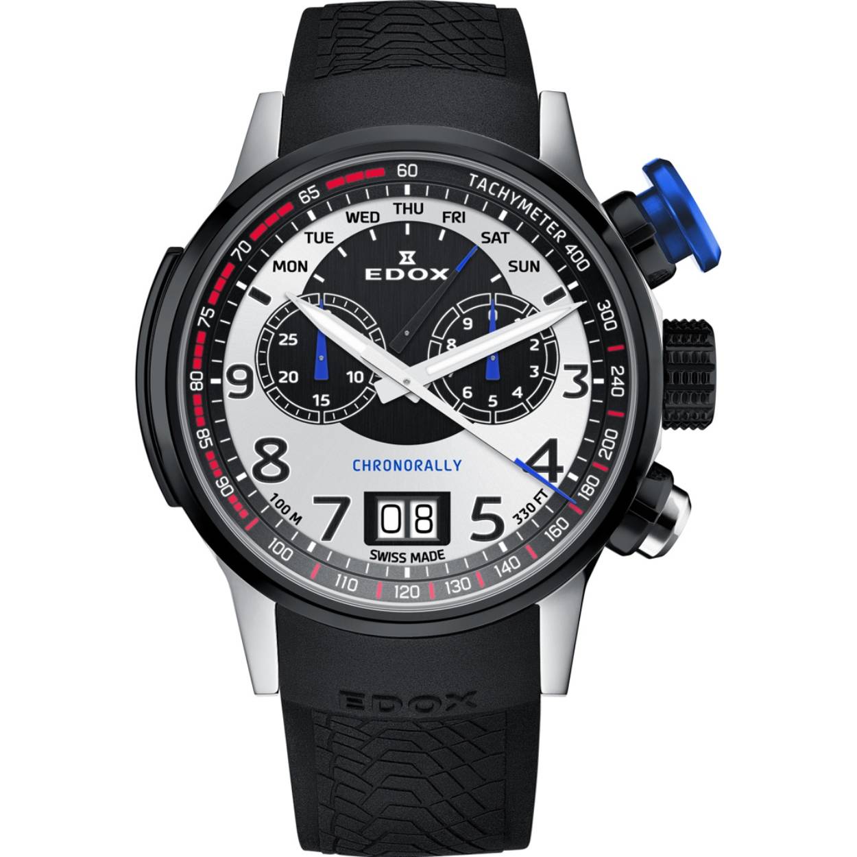 Heren Chronograaf Horloge - Swiss Made 

Behuizing gemaakt van titanium, in de kleur zilver

Horlogeband gemaakt van rubber, in de kleur zwart

Zwitsers Quartz uurwerk, werkt op batterij

Chronograaf functie, met stopwatch- Dag, Datum weergave

Voorzien van saffierglas, zeer hard en vrijwel krasvrij

 10 ATM waterdicht, geschikt om mee te zwemmen

Breedte van de behuizing is 48 mm