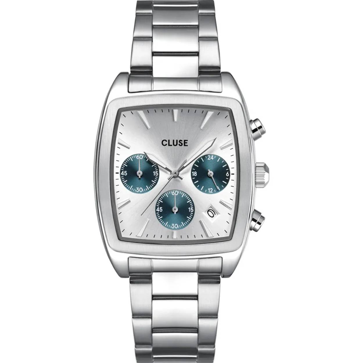CLUSE  Quartaut Watch steel, silver and blue, silver colour.

Dit Cluse horloge heeft een kast gemaakt van Roestvrijstaal met een diameter van 35 mm en is voorzien van een metalen band. In de kast bevindt zich een Seiko Instruments Inc. kwaliteitsuurwerk en is afgewerkt met Mineraalglas.

Het horloge is 5ATM. Dit betekent dat het horloge geschikt is om mee te douchen. Verder wordt het horloge geleverd met 2 jaar garantie.