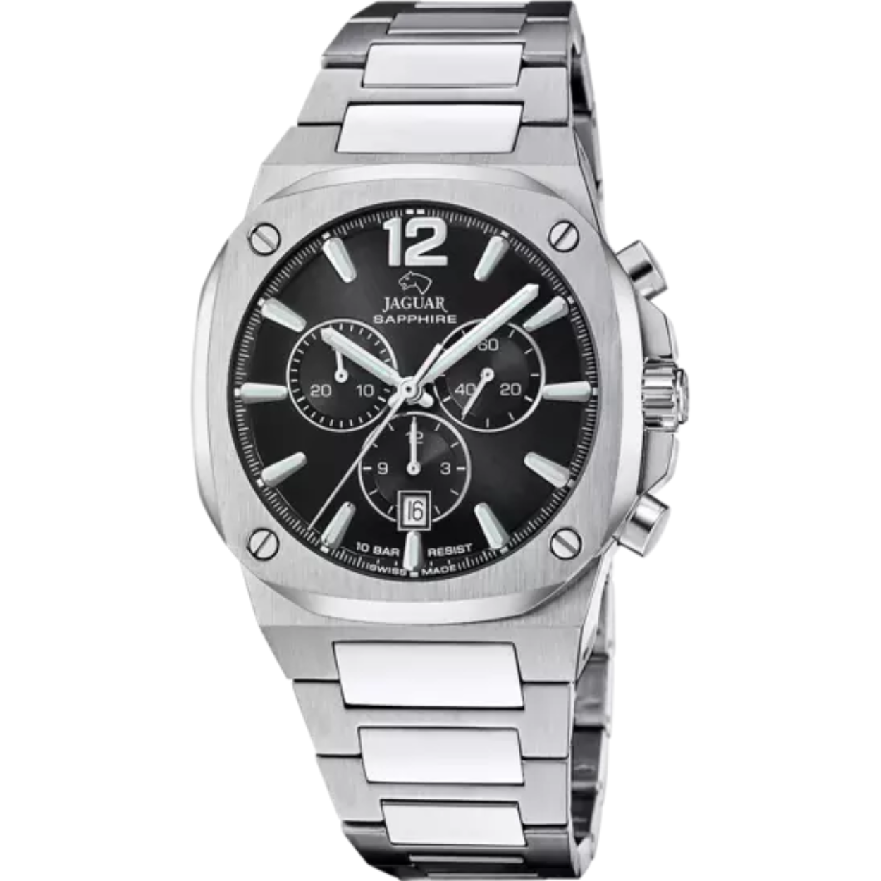 De JAGUAR J1025/3 is en quartzhorloge met een RONDA 5030D-6H1 uurwerk, dat in Zwitserland is gemaakt, een mechanisme van bewezen kwaliteit en precisie door de jaren heen , die een chronograaffunctie omvat, waarmee u de tijd met grote nauwkeurigheid kunt meten.