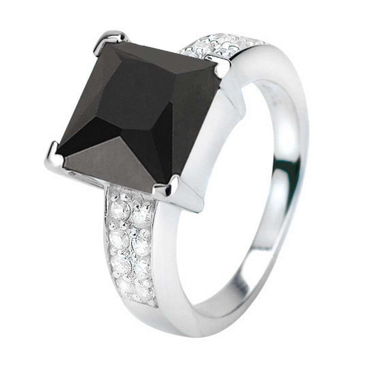 Zinzi zilveren ring zwart viekant zirkonia mt56 ZIR265Z