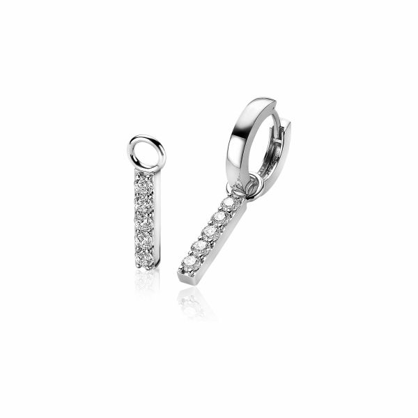 ZINZI zilveren oorbedels 21,5 mm staafje zirconia ZICH2142. (zonder oorringen).