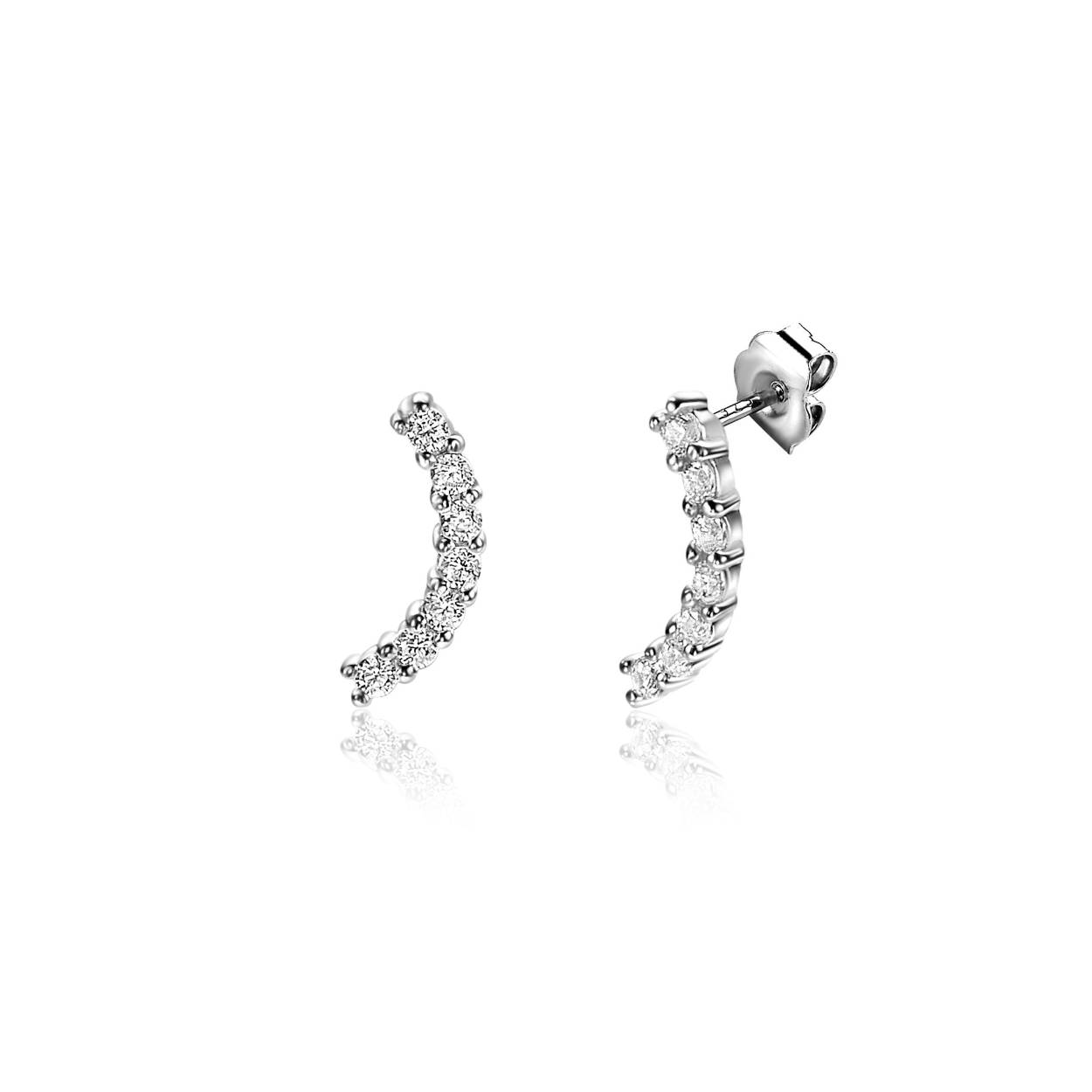 ZINZI zilveren oorknoppen 10mm met een sierlijke boog, bezet met zeven witte zirconia's. Geeft een mooie multi-look uitstraling op je oor. De oorsieraden zijn vervaardigd van eerste gehalte zilver (925) en voorzien van een extra rodiumlaag voor een langdurige glans.