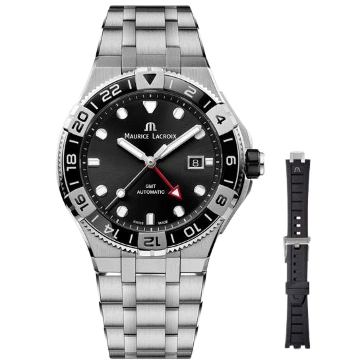 Dit horloge is van het merk Maurice Lacroix. Het is een analoog horloge met een band gemaakt van rubber.De diameter van de kast is43 mm.
De verdere specificaties van het horloge zijn als volgt:
Glassoort: saffier
Kastmateriaal: edelstaal
Techniek: automatisch
Kastkleur: zilver
Kastvorm: rond
Wijzerplaatkleur: zwart
Bandkleur: zwart
