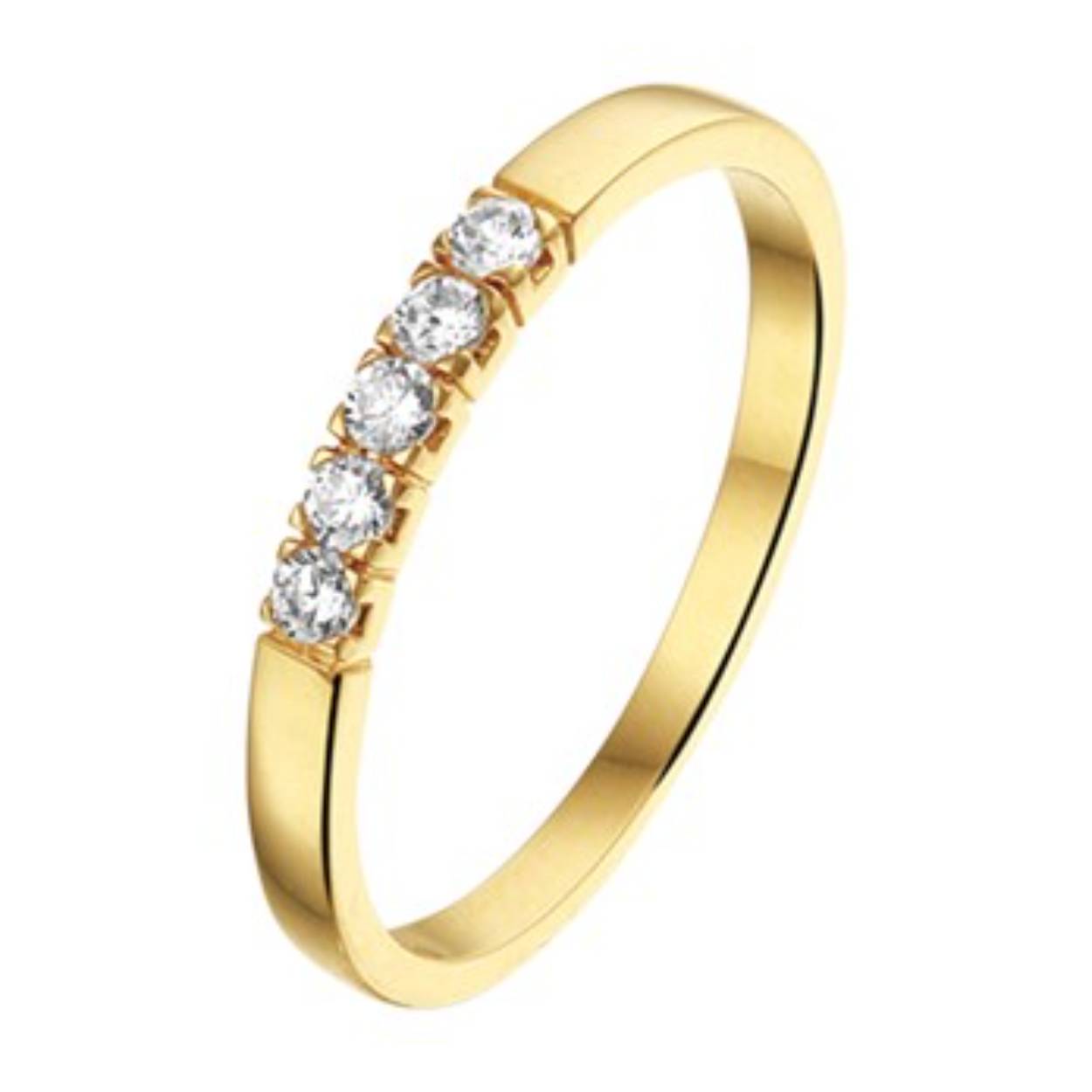 Geelgouden ring met zirkonia.