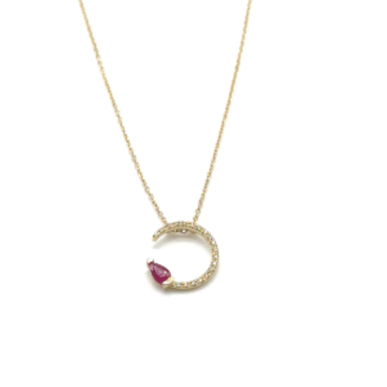 14k gouden diamanten collier met een robijn