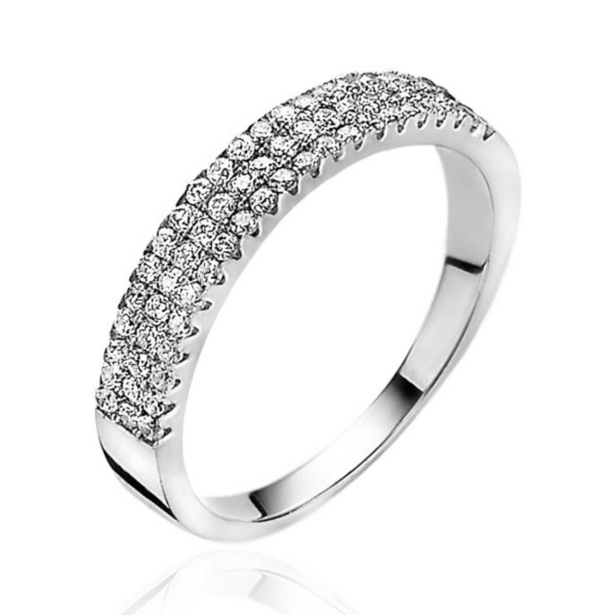 ZINZI zilveren ring met 3 rijen bezet met witte zirconia's. Vervaardigd van eerste gehalte zilver (925) en voorzien van een extra rodiumlaag voor een langdurige glans.