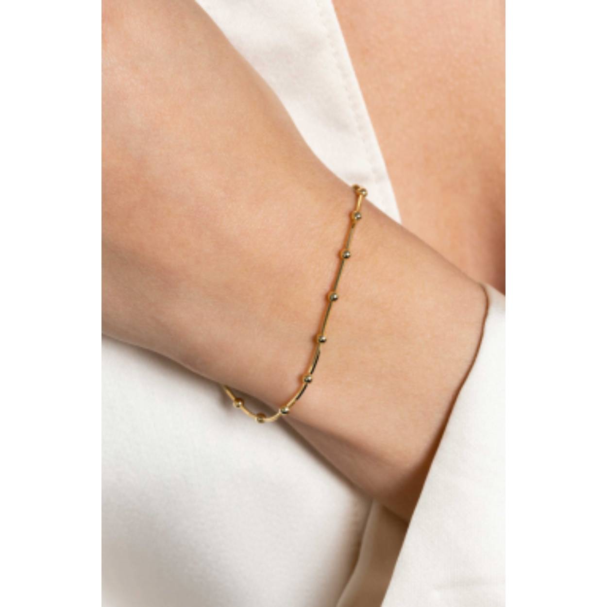 ZINZI gold plated zilveren slangen-armband met vierkant geslepen schakels en 15 verfijnde glanzende bolletjes 17-20cm ZIA2471G